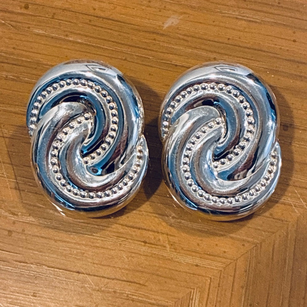 Vintage Sterling Silver Statement Earrings, Modernist, Signed
